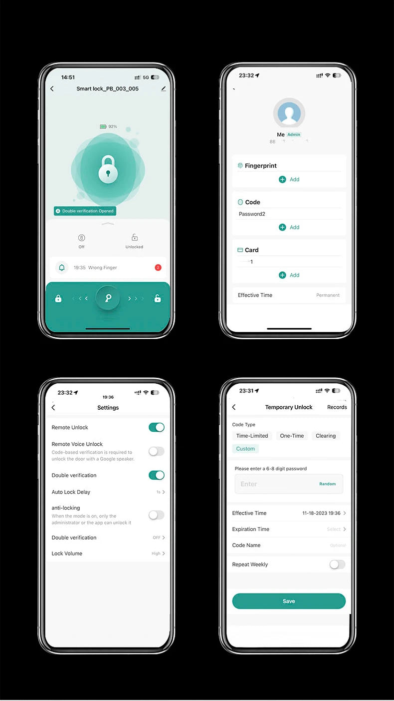 Cerradura Electrónica Inteligente 5 en 1 para puerta con huella dactilar, contraseña/llave/tarjeta/aplicación